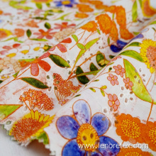 Cotton Woven Poplin Flower Printed Cutwork Embroidery Fabric